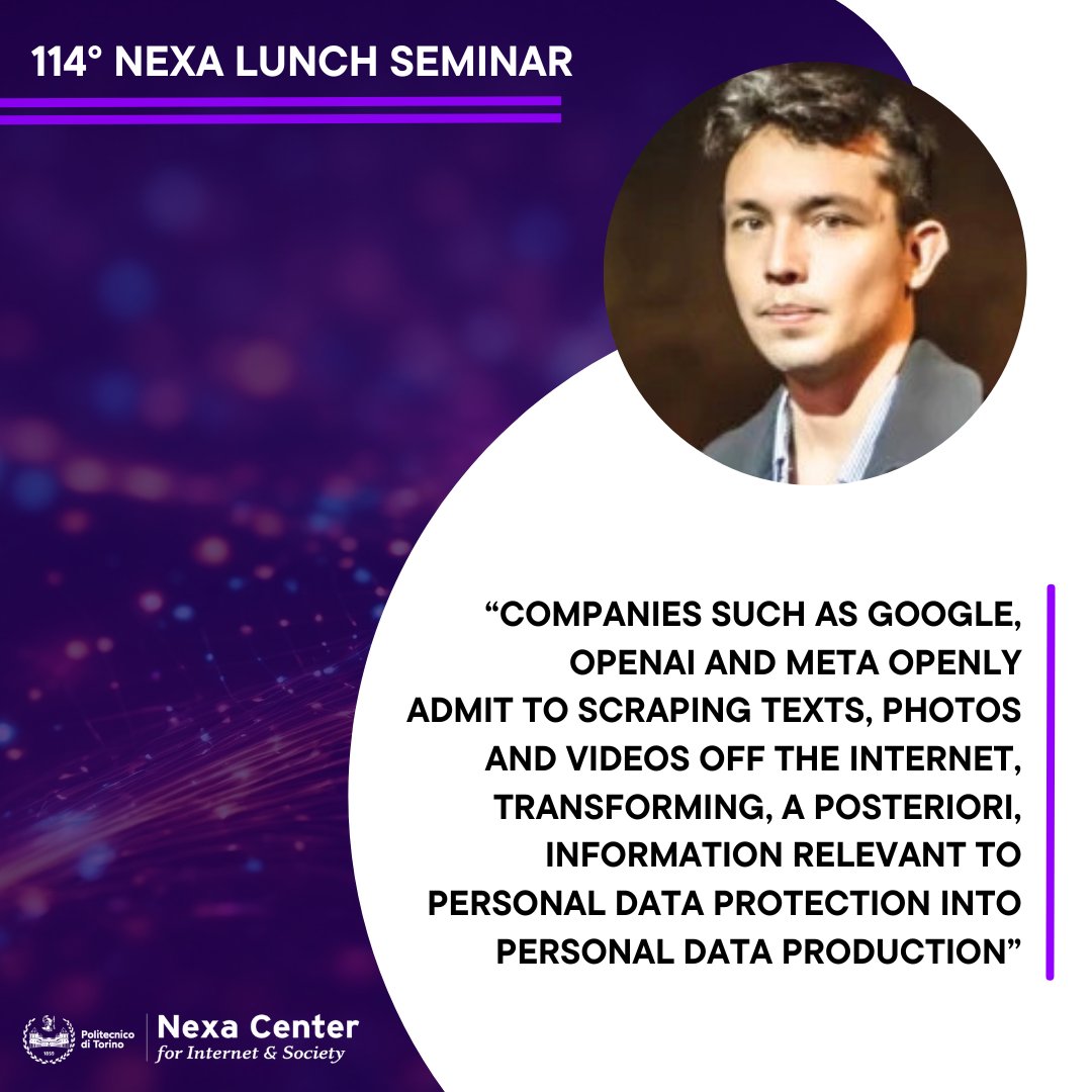 📌114th #nexalunchseminar 📆May 22 at 1pm 'Personal #DataProduction: where #AI labour & #GDPR regulation intersect' 👉With Thomas Le Bonniec (@ip_paris_) 📍In person at the Nexa Center and online ℹ️nexa.polito.it/lunch-114 #dataprotection #google #openai #meta