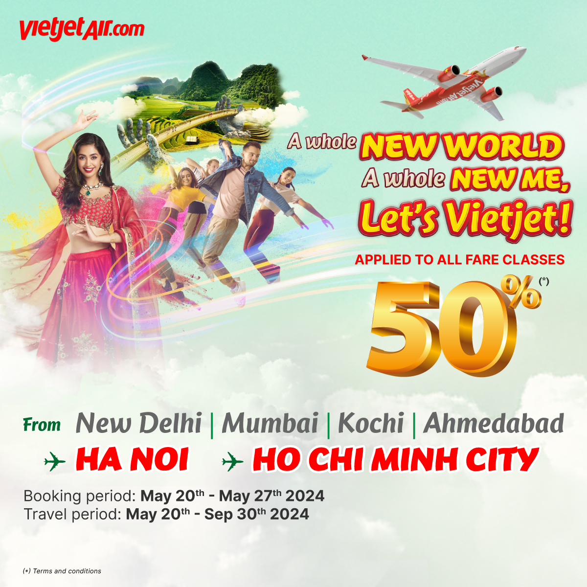 🏖️ Escape the Heat, Embrace Summer in Vietnam with Vietjet! ☀️ ✨ Discount 50% for two-way ticket 📅 Booking Period: May 20th - May 27th, 2024 🌏 Routes SG <-> BOM | New Delhi | Kochi | AMD HAN <-> BOM | DEL | AMD 🛫 Travel Period: May 20th - Sep 30th, 2024 #Vietjet #EnjoyFlying