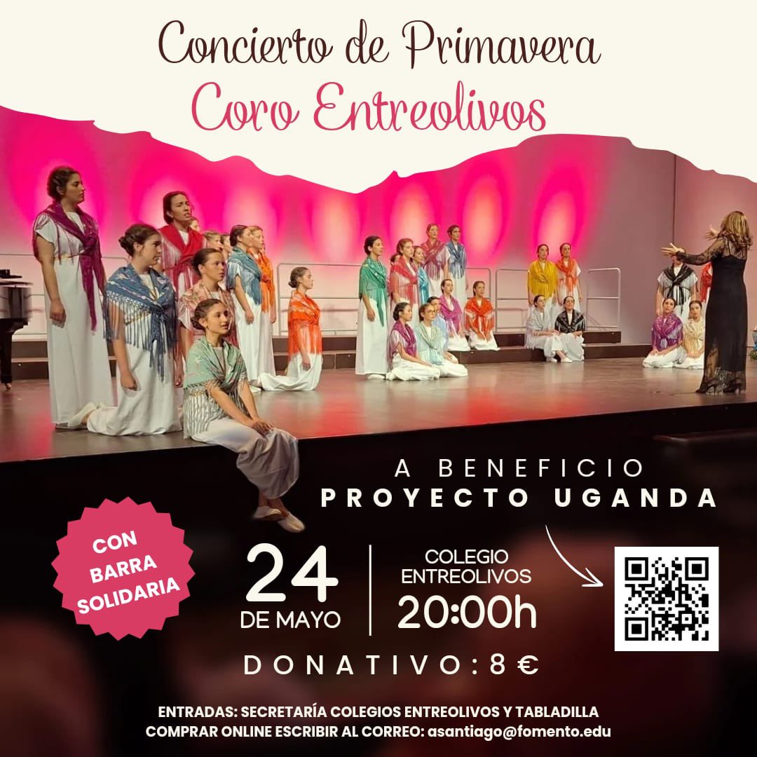 El viernes 24 de mayo, el Coro del Colegio Entreolivos celebrará un concierto de primavera a beneficio de Proyecto Uganda, un voluntariado en el que participarán a final de curso alumnas de 2Bachillerato. ¡No os lo perdáis! #ConciertoSolidario #ProyectoUganda #ColegioEntreolivos