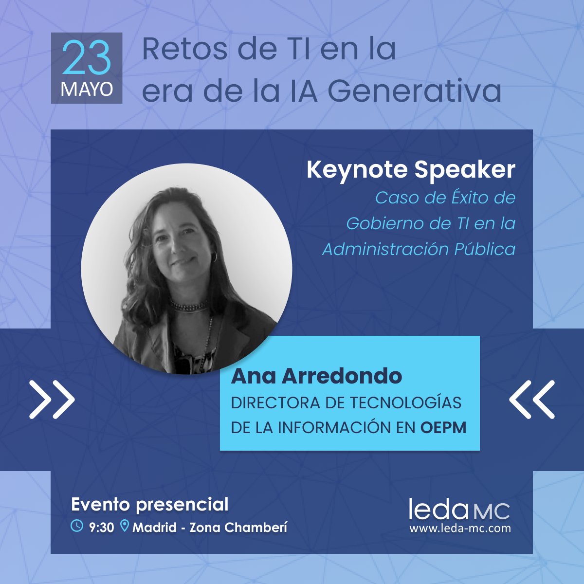 leda_MC's tweet image. ¡Solo 3 días para hablar de los “Retos de #TI en la era de la #IA Generativa”! 📆 Ana Arredondo, Directora de TI en @OEPM_es, hablará sobre los desafíos de TI en la Admon Pública y cómo los superan 👏 Más info e invitaciones bit.ly/4biImPY #DesarrolloSoftware #Tecnología