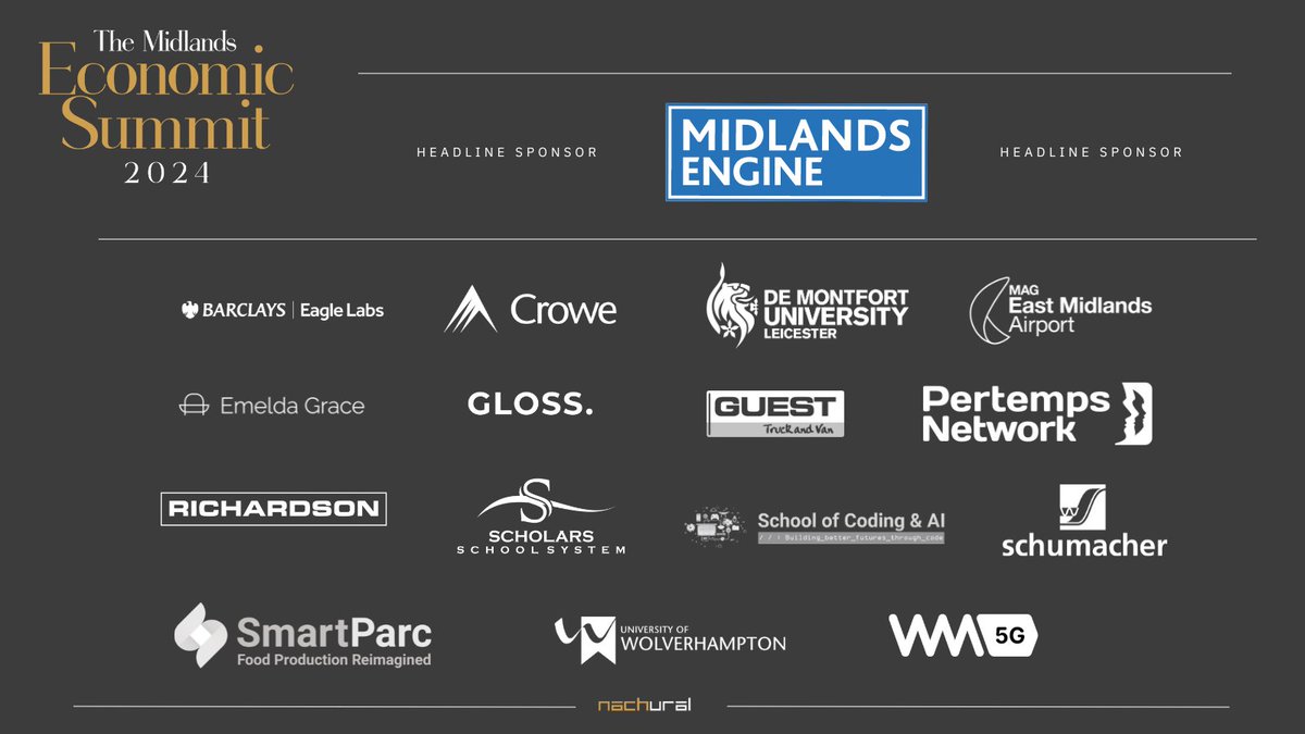 tbipublication's tweet photo. Nachural would like to thank all our partners for The Midlands Economic Summit 2024.

Thank you for helping us to recognise the importance of the Midlands and how we can optimise on the opportunities available to us to benefit UK plc.

#MidsSummit24 #MidlandsEngine #Partners https://t.co/RUDWobR8zB