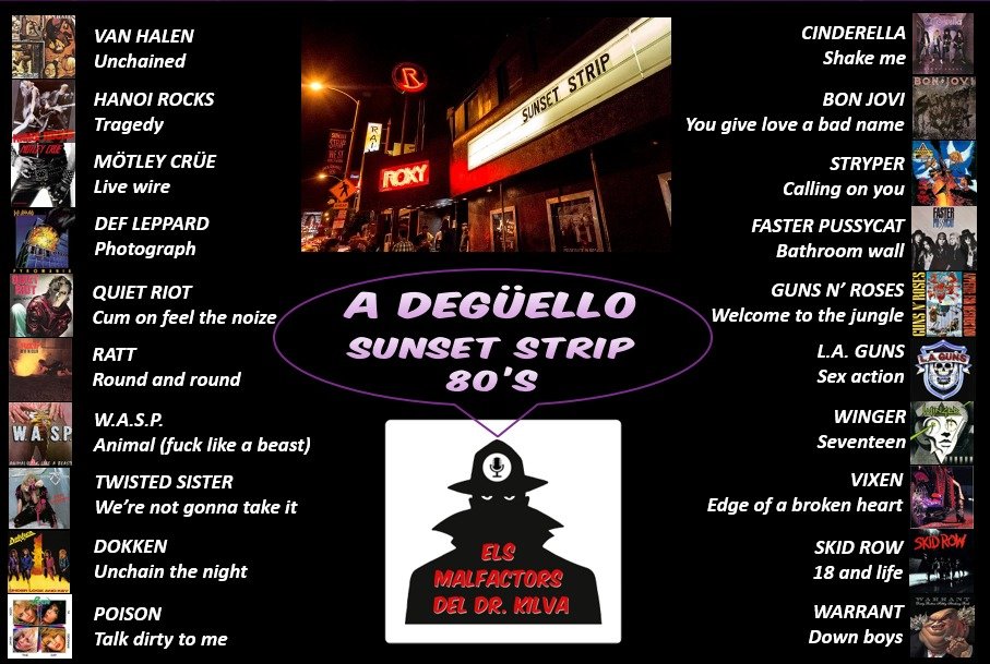 Sunset Strip no era un carrer de L.A.: era un estat mental. Spandex,maquillatge,hedonisme i rock'n'roll.Els Malfactors del Dr Kilva necessitem VOTEU A Degüello la MILLOR i PITJOR cançó de la llista.⬇️
open.spotify.com/playlist/0gOqq…
Programes anteriors:
go.ivoox.com/sq/1382476