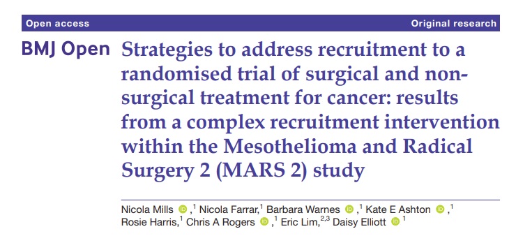 Recruitment to a challenging RCT of surgery versus no surgery in a thoracic cancer setting with a complex recruitment pathway and multiple health professional involvement is possible with bespoke support to overcome challenges. Read here: bmjopen.bmj.com/content/bmjope…