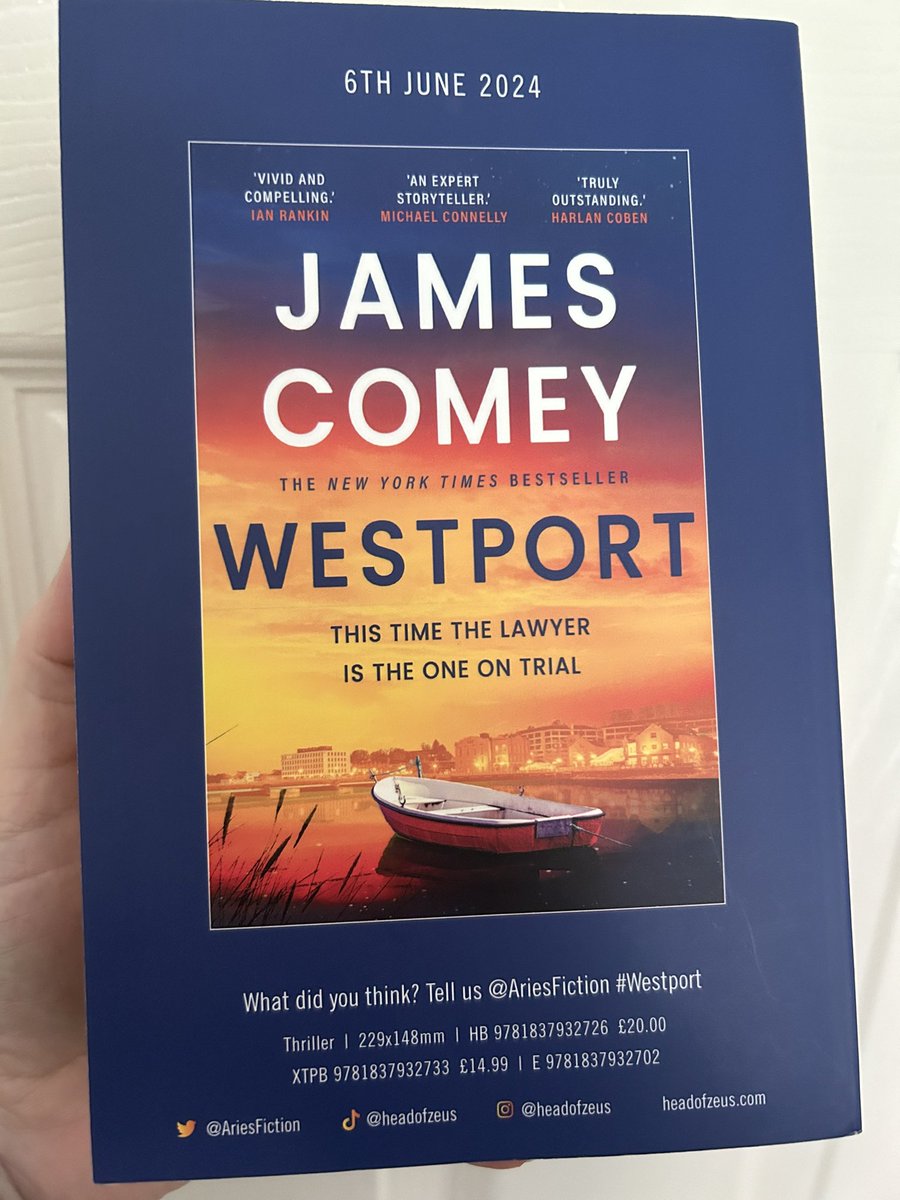 📪 📚 BOOK POST 📚📪 Many thanks to Andrew @HoZ_Books @AriesFiction for my proof copy of #Westport the second legal thriller by ex-FBI head @Comey Loved #CentralParkWest and I’m looking forward to sharing my thoughts on book two on the upcoming #BlogTour Due out 6/6