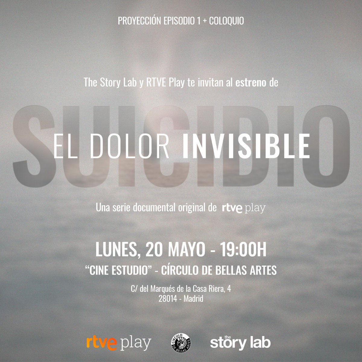 Ven hoy al preestreno de la nueva serie documental 'Suicidio, el dolor invisible'.

📍Círculo de Bellas Artes (Madrid)
⏰19h

(Hasta completar aforo)

👉 rtve.es/n/16107518