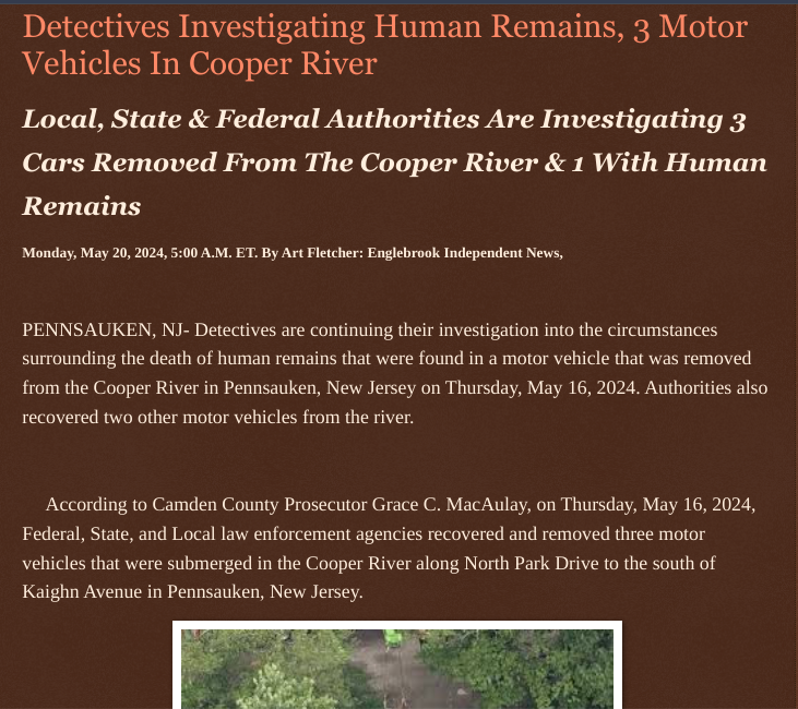 ArtFletcher9's tweet photo. Detectives Investigating Human Remains, 3 Motor Vehicles In Cooper River https://t.co/Ckwge31p22 via @Englebrooknews #camdencountynj #pennsaukennj #cars #cooperriver #humanremains @wireless_step @HRG_Media @LodiNJNews @Breaking911 @Breaking24_7 @gator4kb18 @MichelleF_35 @TrumpWasRite @USATRUMPMAN1 @Heather46389844 @SugarMAGA @SarahGeving1 @Shannon96574094 @Kimberley1usa @Y6s8D8vmnCo394k @SAM002024 @KathyKbrose @juliepatriot67 @julie_dutto @JimBobW49 @jimstemen @RobGerundo @colacasia2 @ramsey_lewis007 @shimrat1onal @american_timber @ECOAlphaTango @steder74 @janninereid1 @Daytobehappy