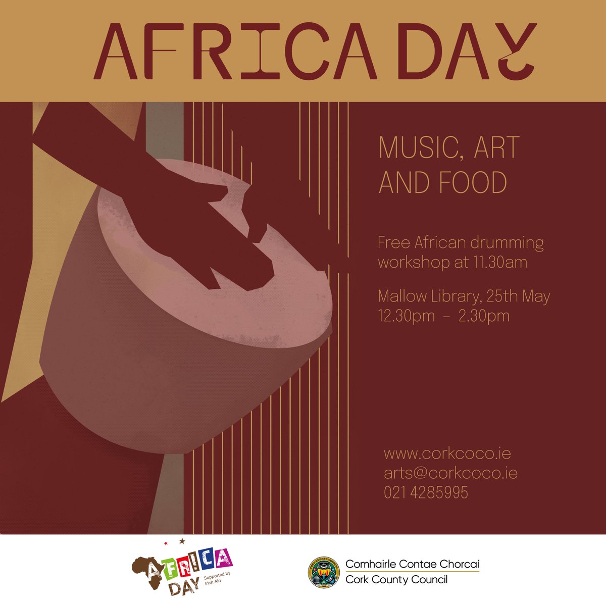Come join us in Mallow library on Saturday 25th May to celebrate Africa Day!
Free  drumming workshop, art class,  food by Marrian, facepainting & music by Godswill.
Art exhibition prizes at 2pm.
@africadayireland
#africaday2024
@mallowchamber @mallowartsfestival @creativeireland