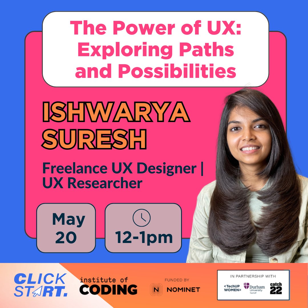 We're excited to welcome Ishwarya as our guest speaker today! She is keen on making tech easy and helpful for everyone and will dive into all things UX in her session. 📲 #UXDesign #UXResearch #TUWClickStart24 #TechUPWomen24 #WomenInTech