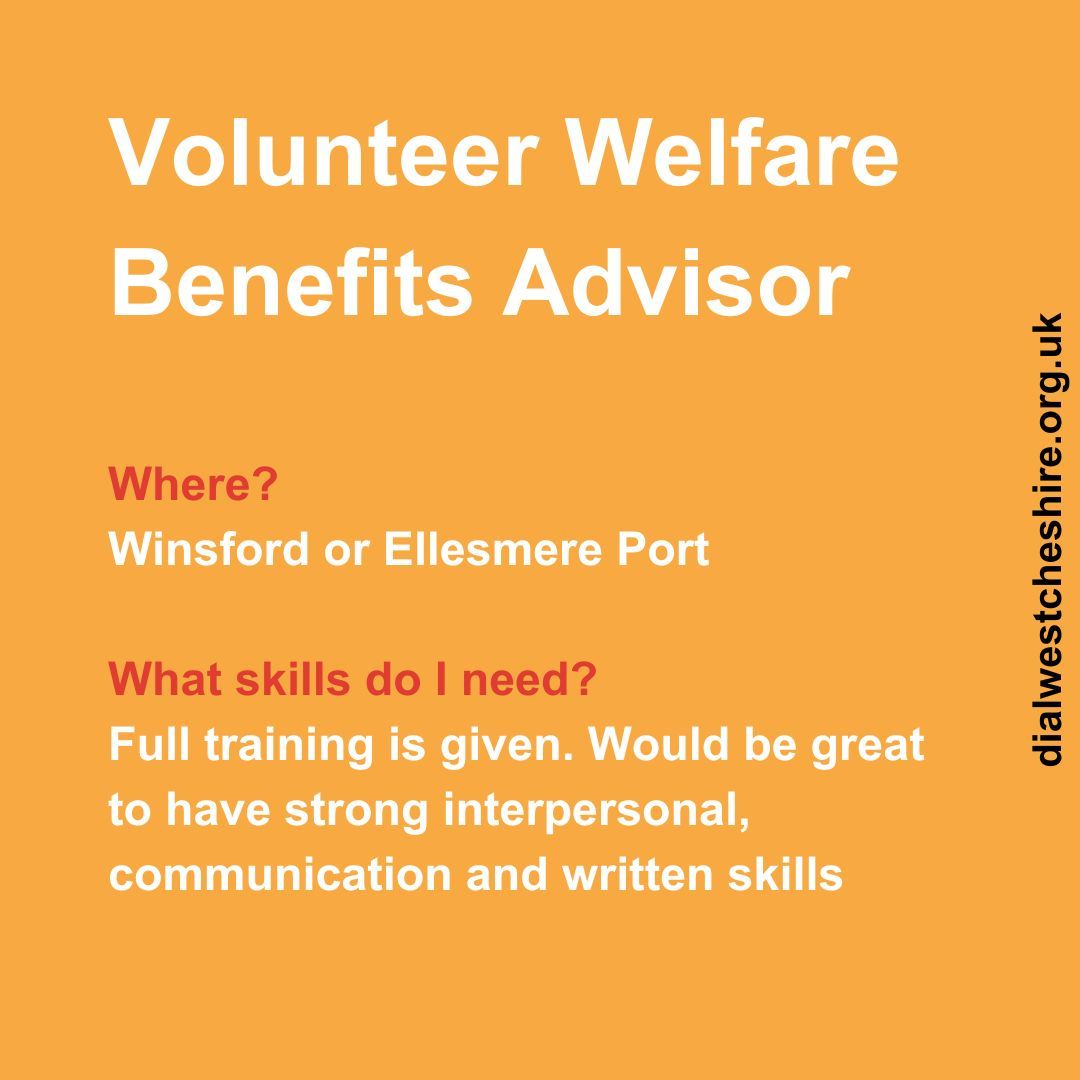 📣 We are looking for volunteers! Welfare Benefits Advisor - Winsford Area 👉 buff.ly/3V6ZcML Welfare Benefits Advisor - Ellesmere Port Area 👉 buff.ly/4bMIlEp #DisabilityRights #WelfareBenefits #Winsford #EllesmerePort