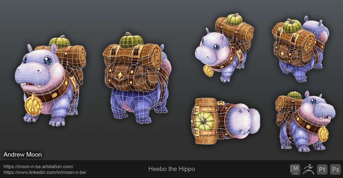 Maravilloso modelo de mascota hipopótamo diseñado por Andrew Moon y creado para el concurso de arte de Blizzard. altertime.es/impresionante-…