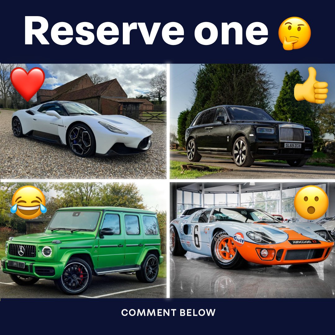 Which of these cars are you reserving? 🤔 ❤️ 2023 Maserati MC20 👍 2019 Rolls-Royce Cullinan 😂 2023 Mercedes-Benz G-Class 😮 2023 AK Cobra Vote with an emoji! 👇 Find out more about how you can reserve a car on Auto Trader 👉 bit.ly/3SLQ3bJ 🙌