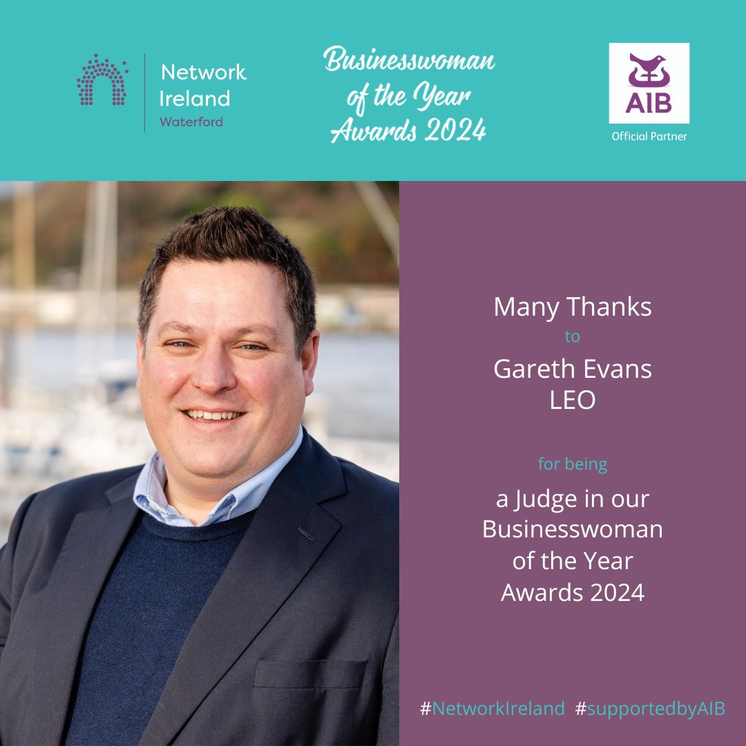 We extend our deepest gratitude to Gareth Evans, LEO Head of Enterprise for his invaluable contribution as a judge for this year's Network Ireland Businesswoman of the Year Awards. #supportedbyAIB #NetworkIreland #NetworkIrelandWaterford #AStepAhead #Empowerment #BusinessAwards