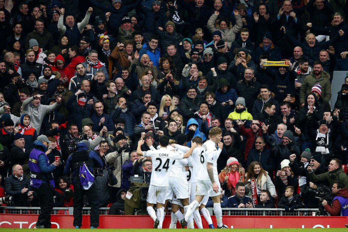 SwansOfficial's tweet photo. Of 167 league games at Anfield, Klopp lost only 12.

We remember one of those 12 very well 😏👇 https://t.co/Q2bP1DS6tW