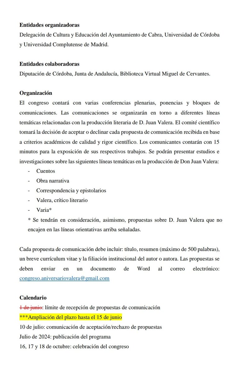 3CongIntValera's tweet photo. 📢Ampliamos el plazo de recepción de propuestas hasta el 15 de junio.
✒Abrimos nueva línea temática.
📩Animaros, os esperamos en Cabra para escucharos hablar sobre Juan Valera. https://t.co/gOjwc9oa3a