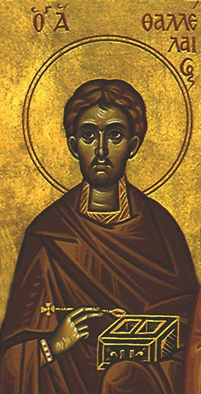 May 20th - The holy martyr Thaleleus at Agea in Cilicia. Born in Lebanon in the third century, St. Thaleleus was an eighteen-year-old fair haired young man, training to be a physician. He courageously confessed Christ as God. After several attempts to execute the martyr, he was