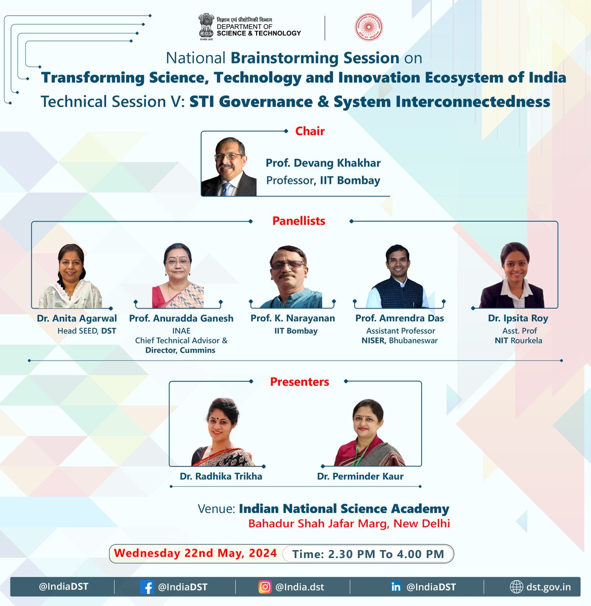 IndiaDST's tweet photo. Technical Session 5: 'STI Governance &amp; System Interconnectedness' will delve into #interdisciplinary #collaboration &amp; #knowledge #exchange; state @STI initiative, #PPP models, #interconnectedness b/w focus areas &amp; other #policy domains.

🗓️22 May 2024
⏰ 2:30 PM to 4:00 PM https://t.co/EQOznfA4t2