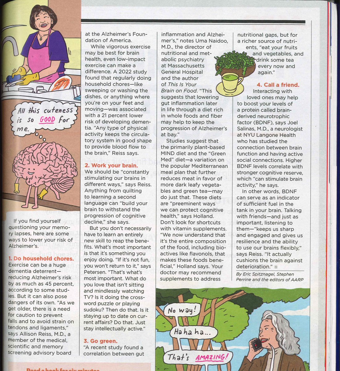 My #comments on #HealthyChoices for #brainhealh #Alzheimers #diet #exercise #featured in @AARP magazine. @alzfdn @AFMResearch @MDPIOpenAccess @MdpiMedicina @FrontNeurosci @NYULH_DeptofMed @NYULangoneLI @nyulisom @nyulangone @ReDLat_Dementia