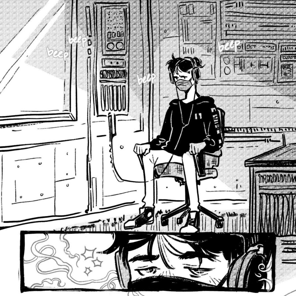 PatchworkZine's tweet photo. Here are some snapshots from our new issue: Jackie Kuhn a made a comic louder than you think. 

Experience the full comic in our new issue! Link in bio.
#comics #comiczine #patchworkzine #sequentialart #hearingtest #clipstudiopaint #scadseqa https://t.co/pmIi7M1bZe