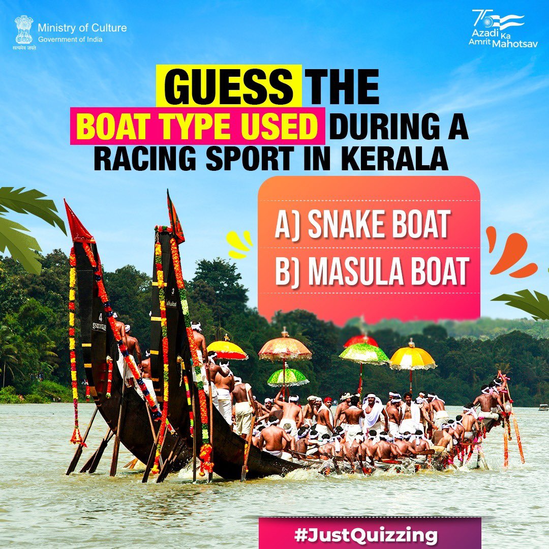 Hint: This racing sport is held during #Onam in #Kerala. Drop your answer in the comments below & don't forget to tag your friends. #AmritMahotsav @KeralaTourism