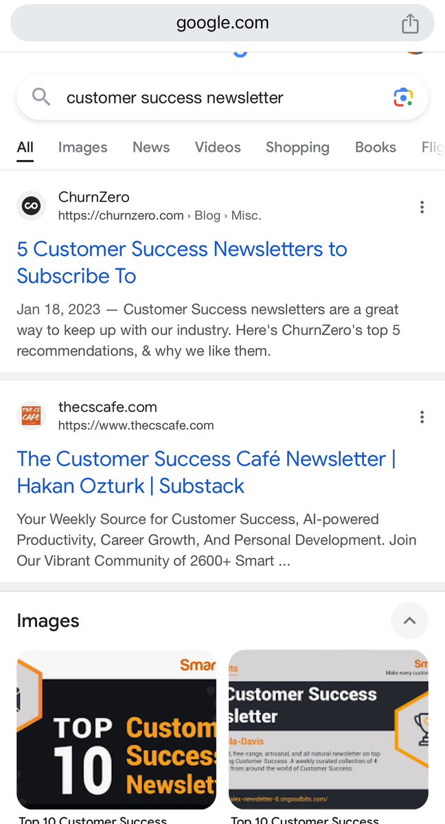 Did I make it? My single one-person customer success newsletter is in the top 3 on Google search results