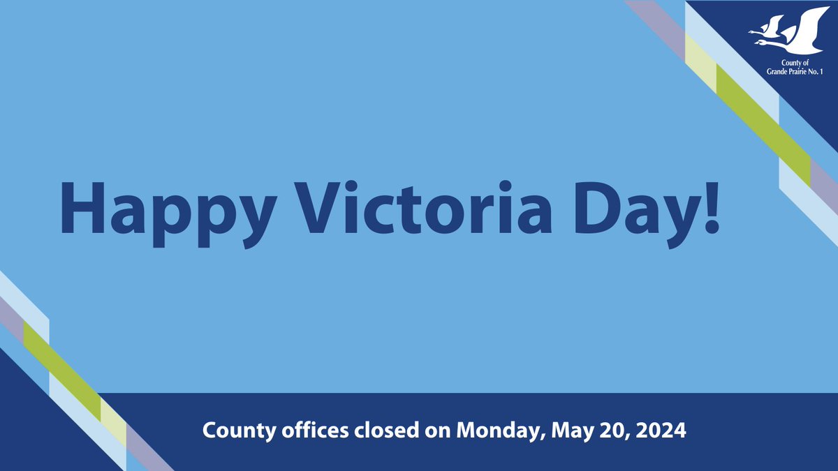 Happy Victoria Day long weekend from the #CountyofGP. Our offices will be closed on Monday, May 20, reopening on Tuesday, May 21. All essential services will continue. Visit countygp.ab.ca/services to access online services.