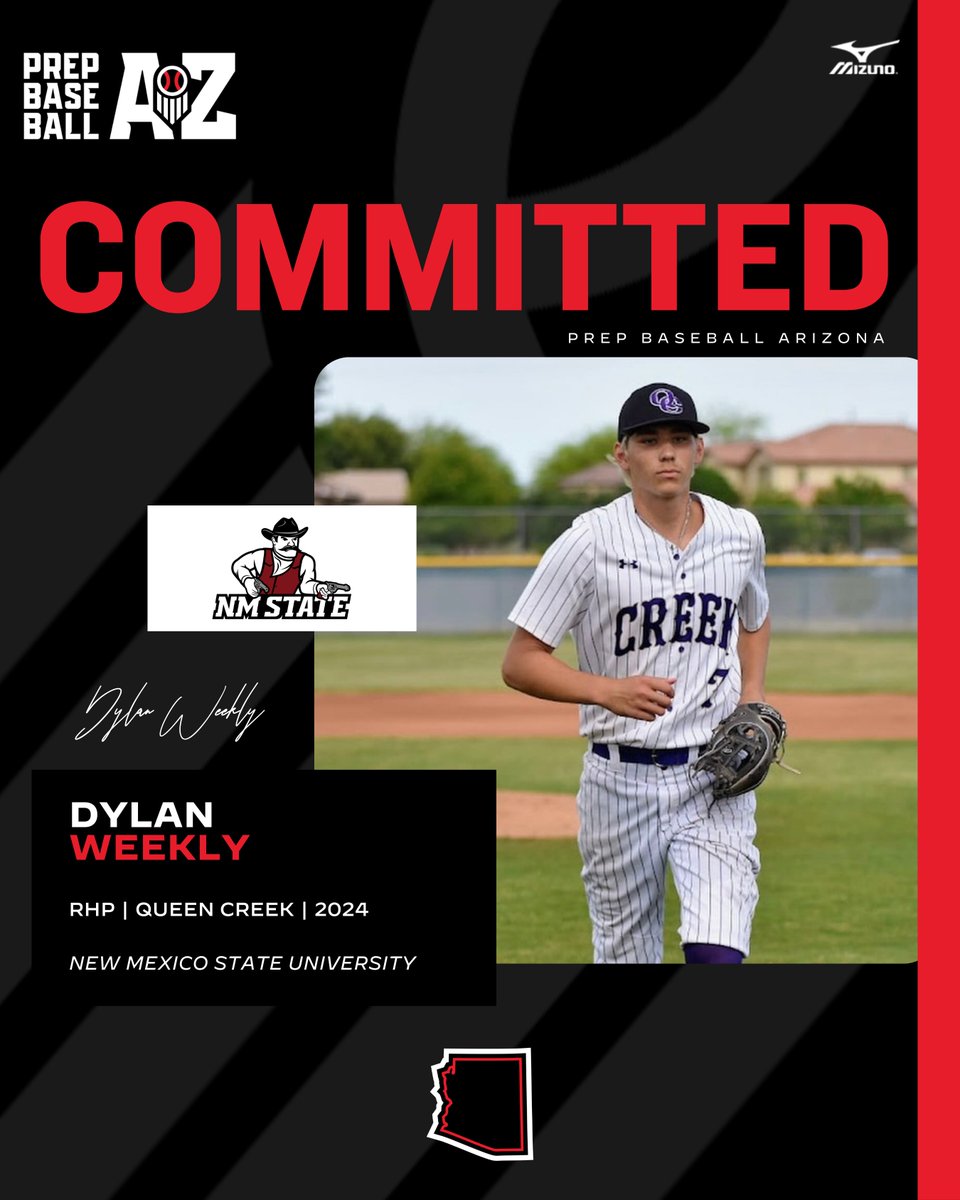 🚨𝐂𝐎𝐌𝐌𝐈𝐓𝐌𝐄𝐍𝐓 𝐀𝐋𝐄𝐑𝐓🚨 '24 RHP Dylan Weekly (Queen Creek) announced his commitment to New Mexico State University. @QCHS_Baseball | @NMStateBaseball