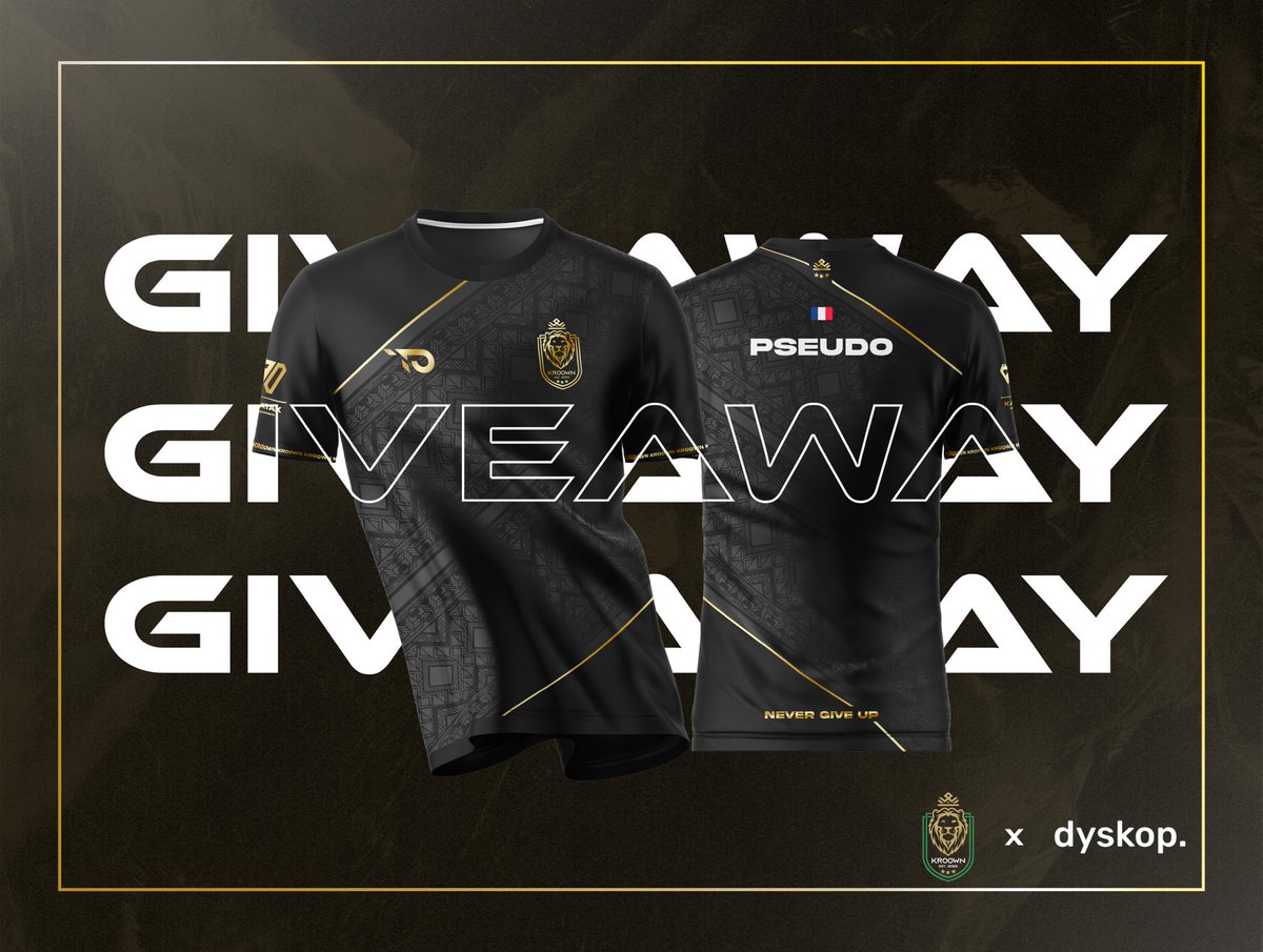 KROOWN_ESPORT's tweet image. 🎁 GIVEAWAY🎁

Notre partenaire @dyskop et nous-mêmes profitions de cette collaboration pour vous faire gagner le meilleur maillot esport ! 

Pour y participer c’est très simple :

1. Retweet  🔁

2. Follow @KROOWN_ESPORT ✖️ @dyskop 🦁

3. Tag un amis 👨🏻‍🤝‍👨🏾

#nevergiveUP #giveaway…