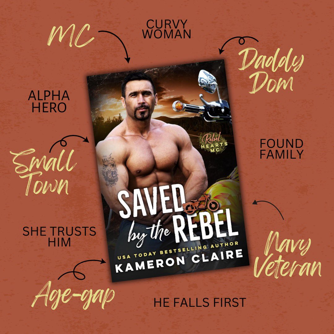 🏍♥Where love ignites and danger looms, passion rides with the Rebel Hearts MC. Amazon: geni.us/SavedbytheRebel. #KameronClaire #SavedbytheRebel #RebelheartsMC #Preorder #smalltown #alphamale #military #romance