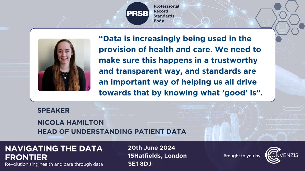 📢SPEAKER ANNOUNCEMENT: We are looking forward to hearing from Nicola Hamilton of @Patient_Data on our panel 'Revolutionising #healthandcare through data: from insights to impact - what needs to change?' convenzis.co.uk/events/navigat… #NavigatingtheDataFrontier @Convenzis_Group