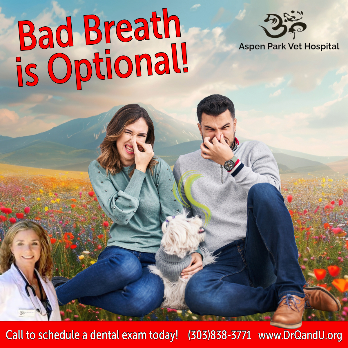 Did you know that bad breath in pets is often a sign of dental issues? 🦷Keep your furry friend's smile sparkling and their breath fresh with a dental exam at Aspen Park Vet Hospital.  Call us today (303) 838-3771  #AspenParkVetHospital #PetDentalCare #FreshBreath #ConiferCO