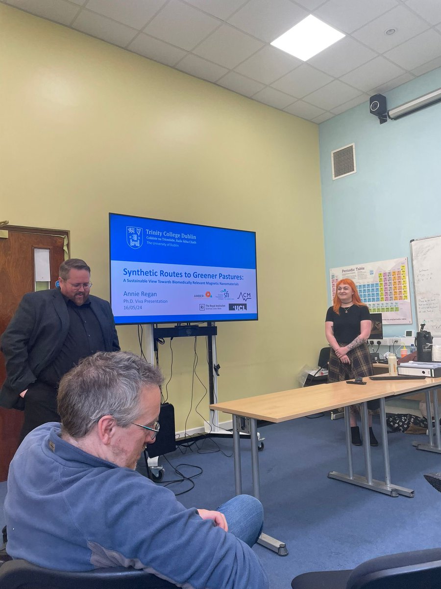 DunneGroupTCD's tweet photo. And there goes PhD no. 3 from the Dunne Group! 🥳🔥 

Massive congrats to Dr. Annie Regan @annielovespi on successfully defending her PhD thesis last Thursday! 👏🏻🥹

Many thanks to Wolfgang Schmitt @TCD_Chemistry and Dermot Brougham @ucdchemistry for examining. https://t.co/qSmu9L817V