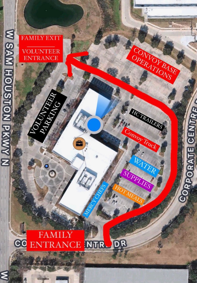 We will need volunteers all day at 5300 W Sam Houston Pwky from 10 AM - 7PM. We're distributing warm meals and essential supplies, as well as delivering groceries to senior citizens without power. Please come if you're able! See map for parking information, use the north