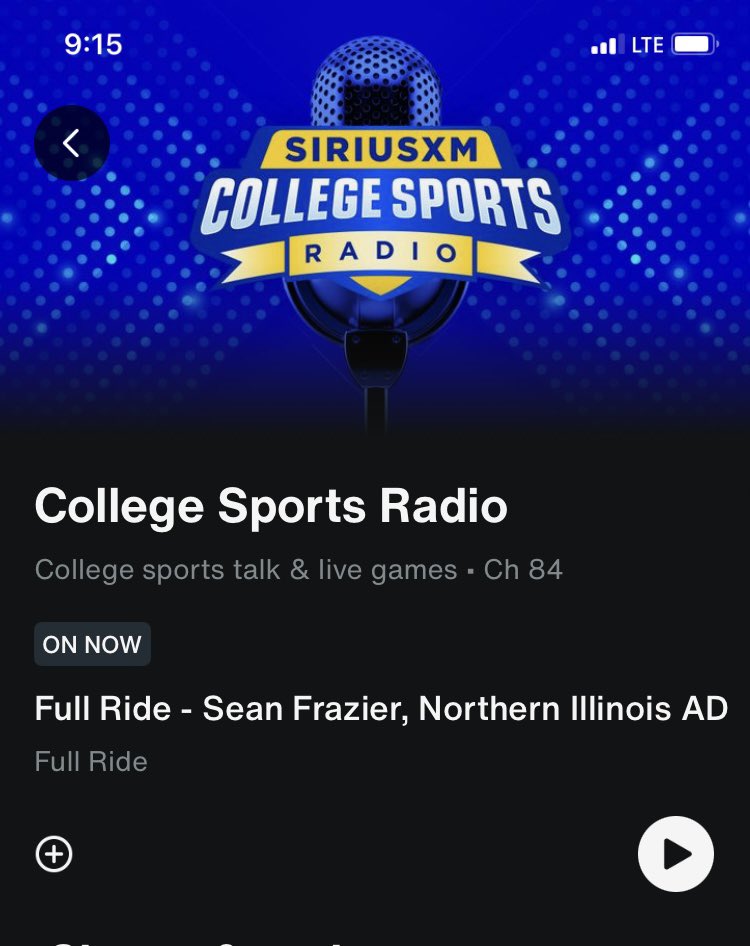 Listening to #NIU VP/AD @SeanTFrazier right now on @SXMCollege with discussion on issues facing college athletics, FBS football.