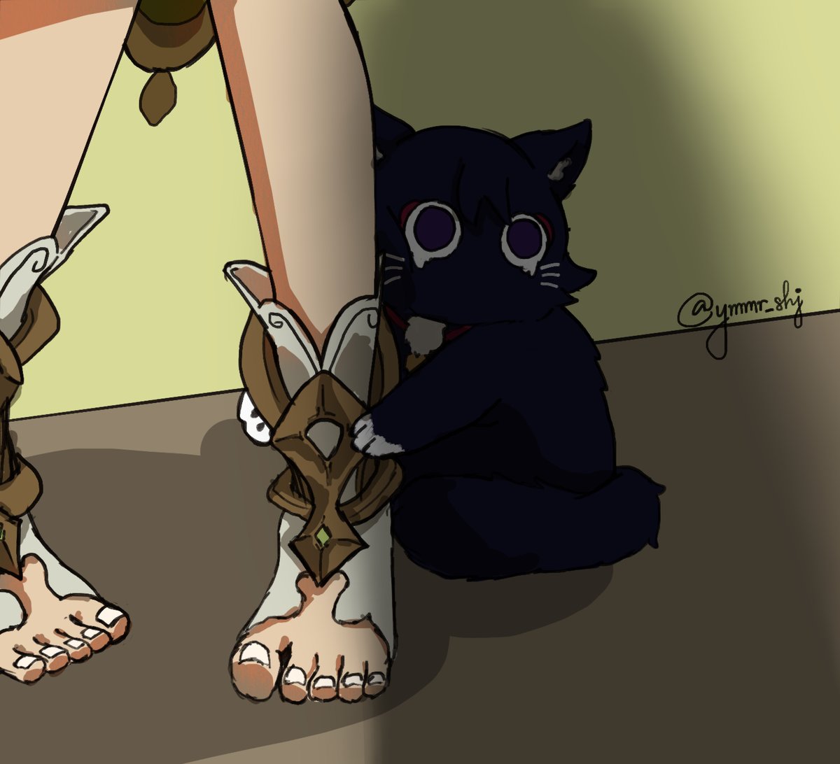 #scarameow 

what did he saw that get him so scared?

note : pls ignore nahida's stinky toe. this was rushed and i'm bad at drawing foot.