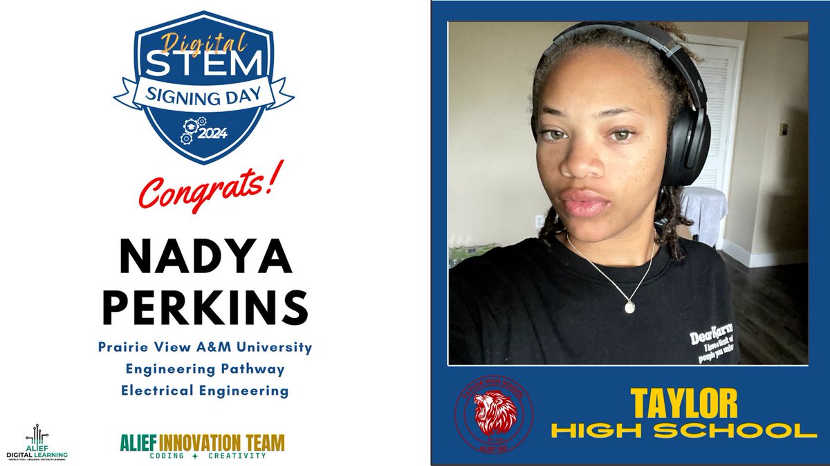 Big cheers to Nadya Perkins on #STEMSigningDay24 🌐 Your dedication to STEM fields paves the way for groundbreaking achievements. We can't wait to see what incredible things you'll do! #STEMStars #BrightFuture @AliefTech @Alief_Libraries @aliefstem @AliefISD @ATaylorHS @AliefCTE