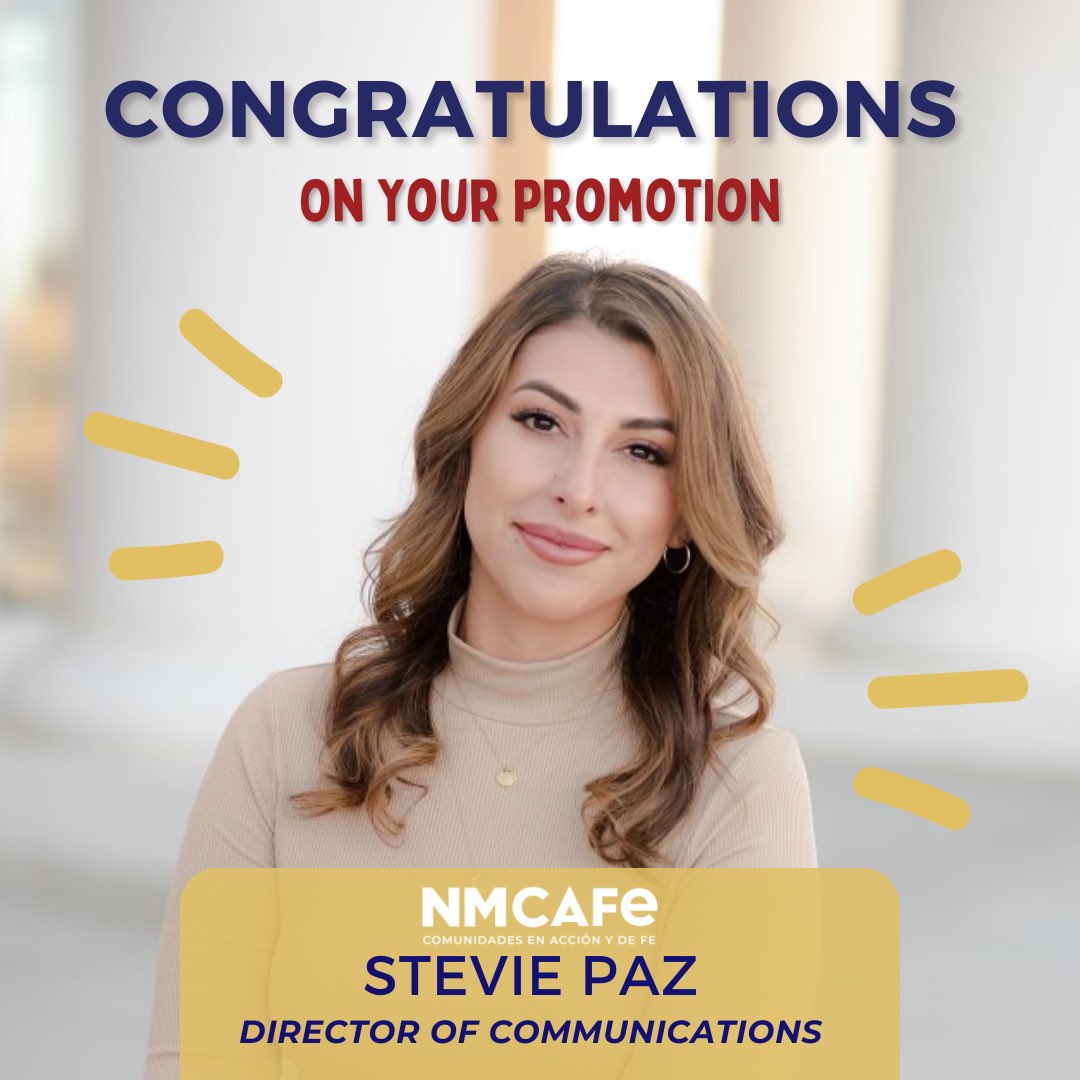 I am happy and excited to announce that Stevie Paz has been promoted to Communications Director, effective 5/15/24. Please join me in congratulating Stevie on this well-deserved promotion! 👏🏼🎉 -Brenda Martinez, Interim Executive Director of NM CAFE