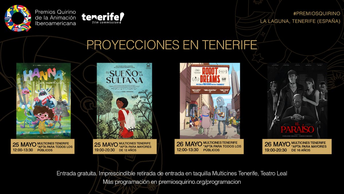 📍 Este fin de semana Multicines Tenerife acoge la proyección de los largometrajes finalistas de esta última edición de los Premios Quirino.  Entre las proyecciones, la ganadora de la edición Robot Dreams.