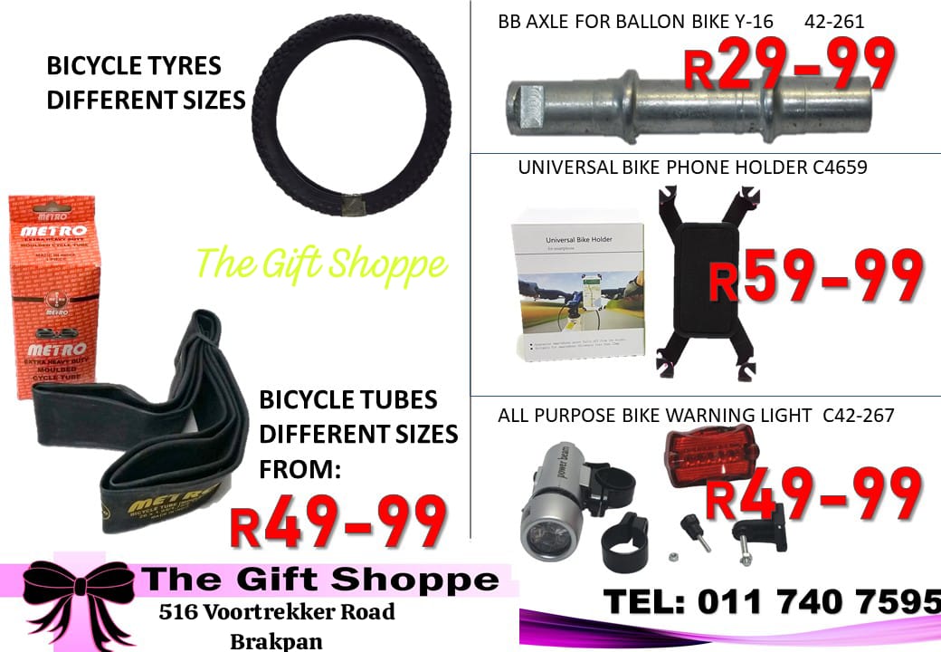 Bicycle for sale and accessories available in store 
#bicycles 
#thegiftshoppebrakpan 
#Brakpan