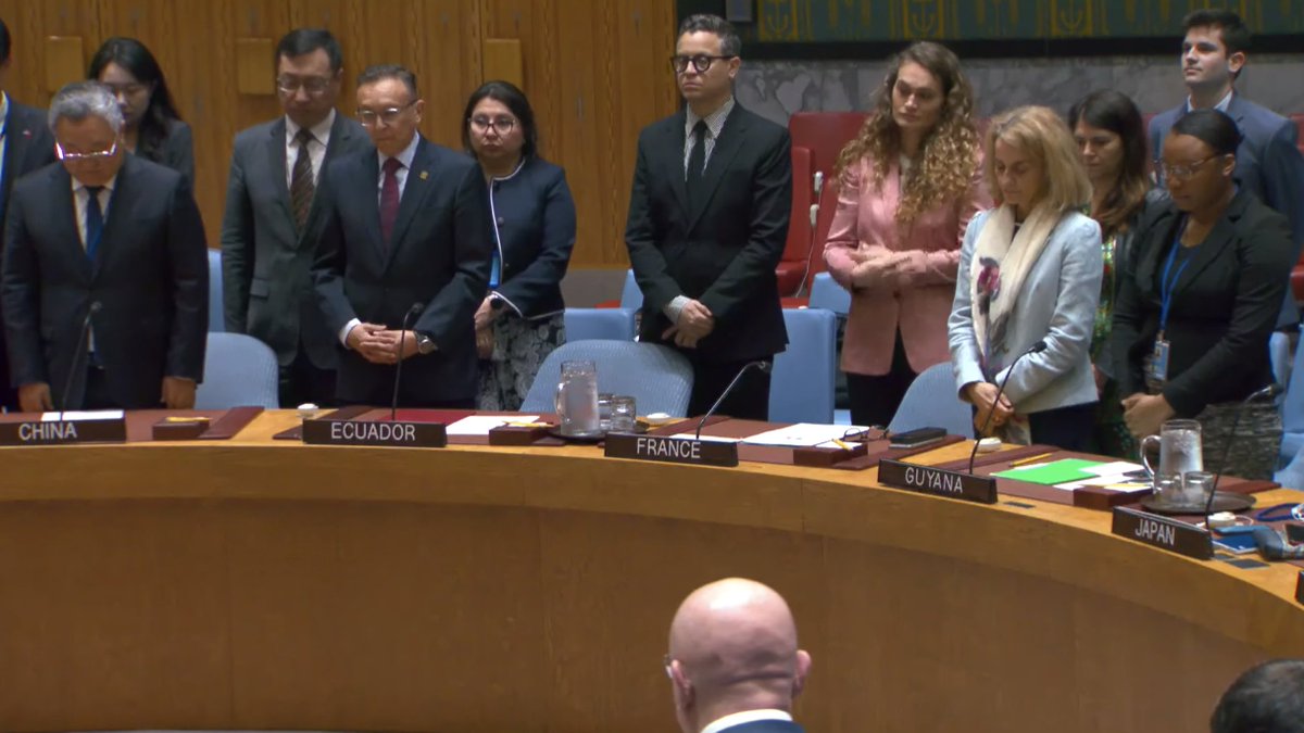 UN Security Council members observe a moment of silence in remembrance of Iranian President Seyyed Ebrahim Raisi, Foreign Minister Hossein Amir-Abdollahian and other officials who died in a helicopter accident on 19 May