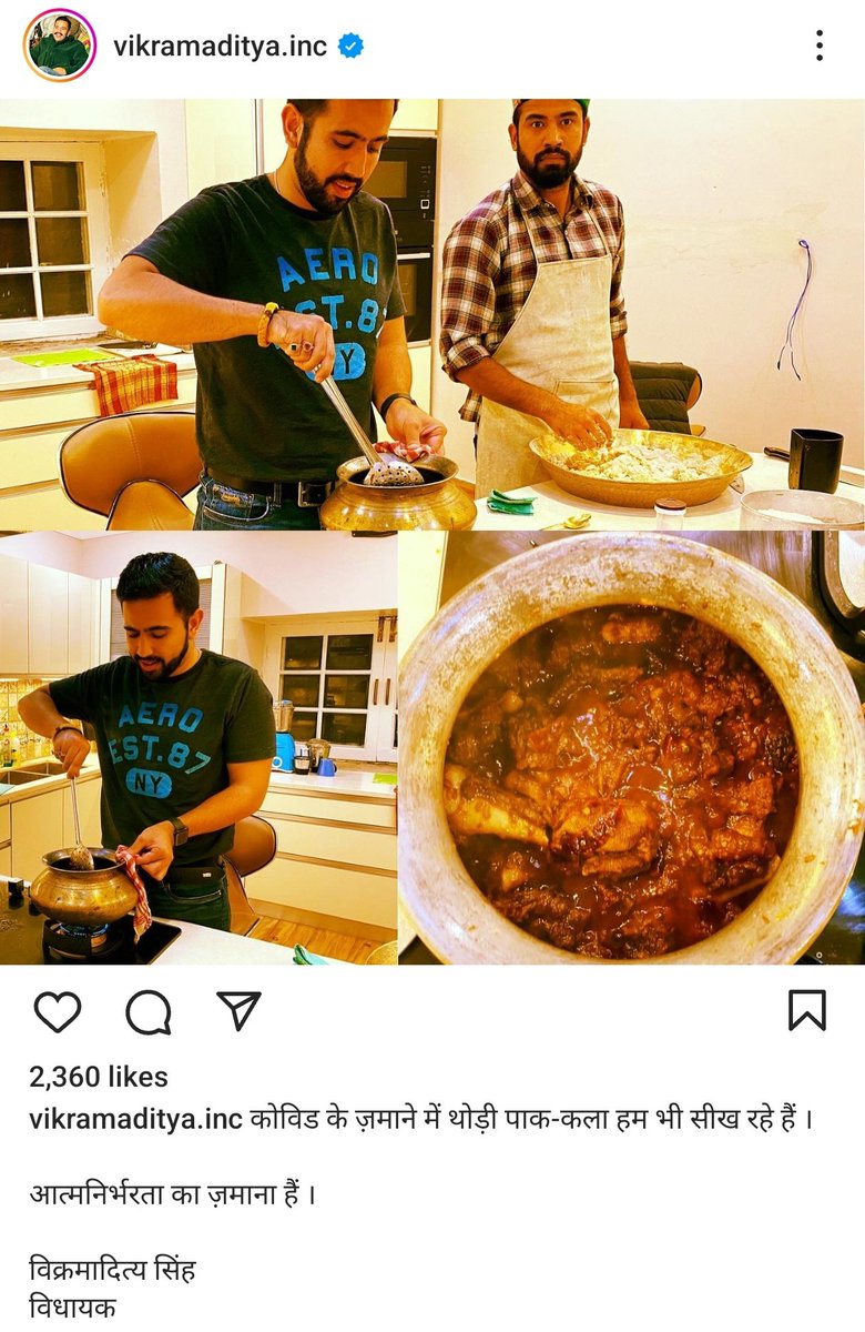 Few days back this Man #vikramadityasingh , leader of Congress INC party was targeting #KanganaRanaut who is a proud hindu sanatani himachali girl for her food choices and about meat etc etc... But look at him, this man proudly cooks meat with pride..!!
What is this called now .?