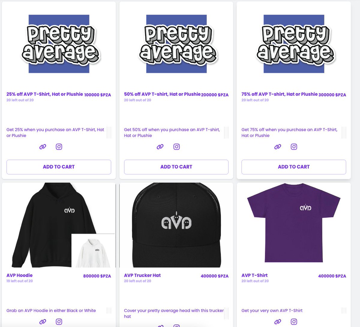 AveragePunksNFT's tweet image. #PrettyAverage peeps, check your AVP $PZA balance (avps.io/pza-market). New merch items are available from the prettyaveragestore.com