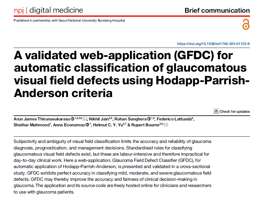 Machine learning is not always the answer... A web app to facilitate automatic interpretation of visual field test results to improve accuracy + fairness of decision-making in #glaucoma. The app & source code are freely available - #openscience. nature.com/articles/s4174…