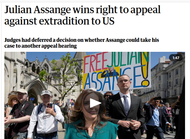 Very glad the courts rejected US "assurances" and Julian #Assange has secured an appeal. With luck, he is starting down a path to freedom. I hope it is a short one. Every day he remains in Belmarsh is an affront to his rights and all of ours. No extradition. Free Assange now.