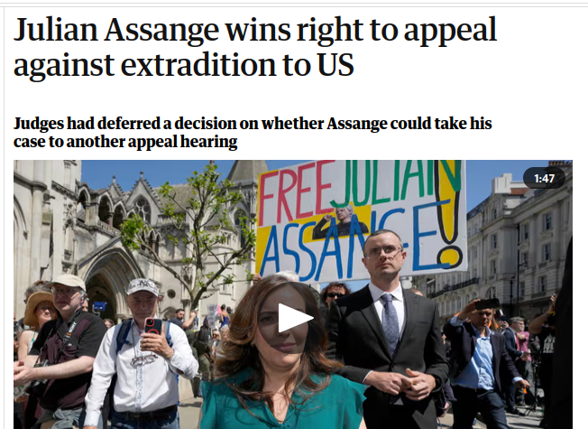 Very glad the courts rejected US 'assurances' and Julian #Assange has secured an appeal. With luck, he is starting down a path to freedom. I hope it is a short one. Every day he remains in Belmarsh is an affront to his rights and all of ours. No extradition. Free Assange now.