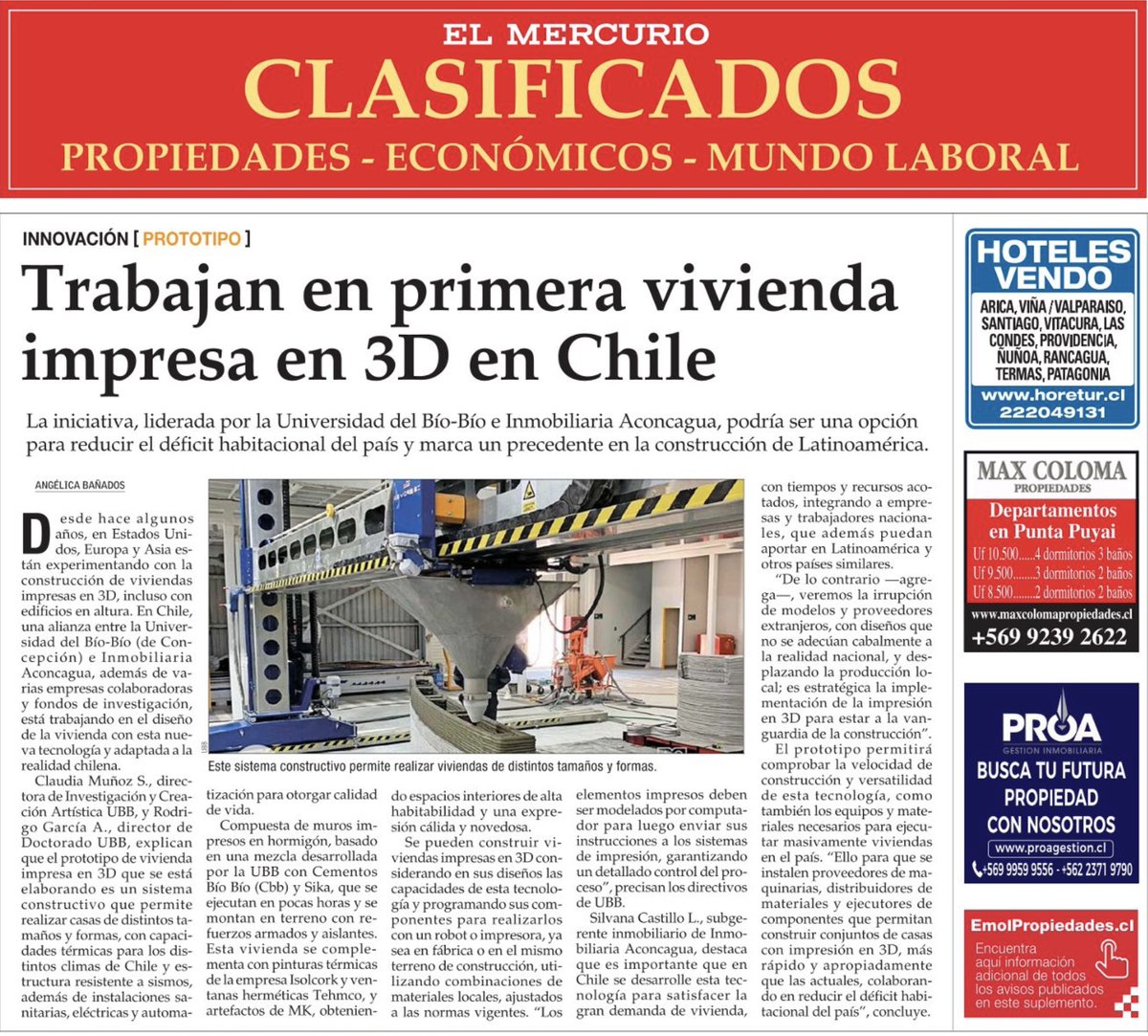 #UBBenPrensa Trabajan en primera vivienda impresa en 3D en Chile digital.elmercurio.com/2024/05/19/F/J… vía @Emol