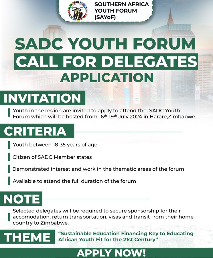 Here is a great opportunity for you Ba Yufi. Use the link to apply. x.com/SAYoF_SADC/sta…