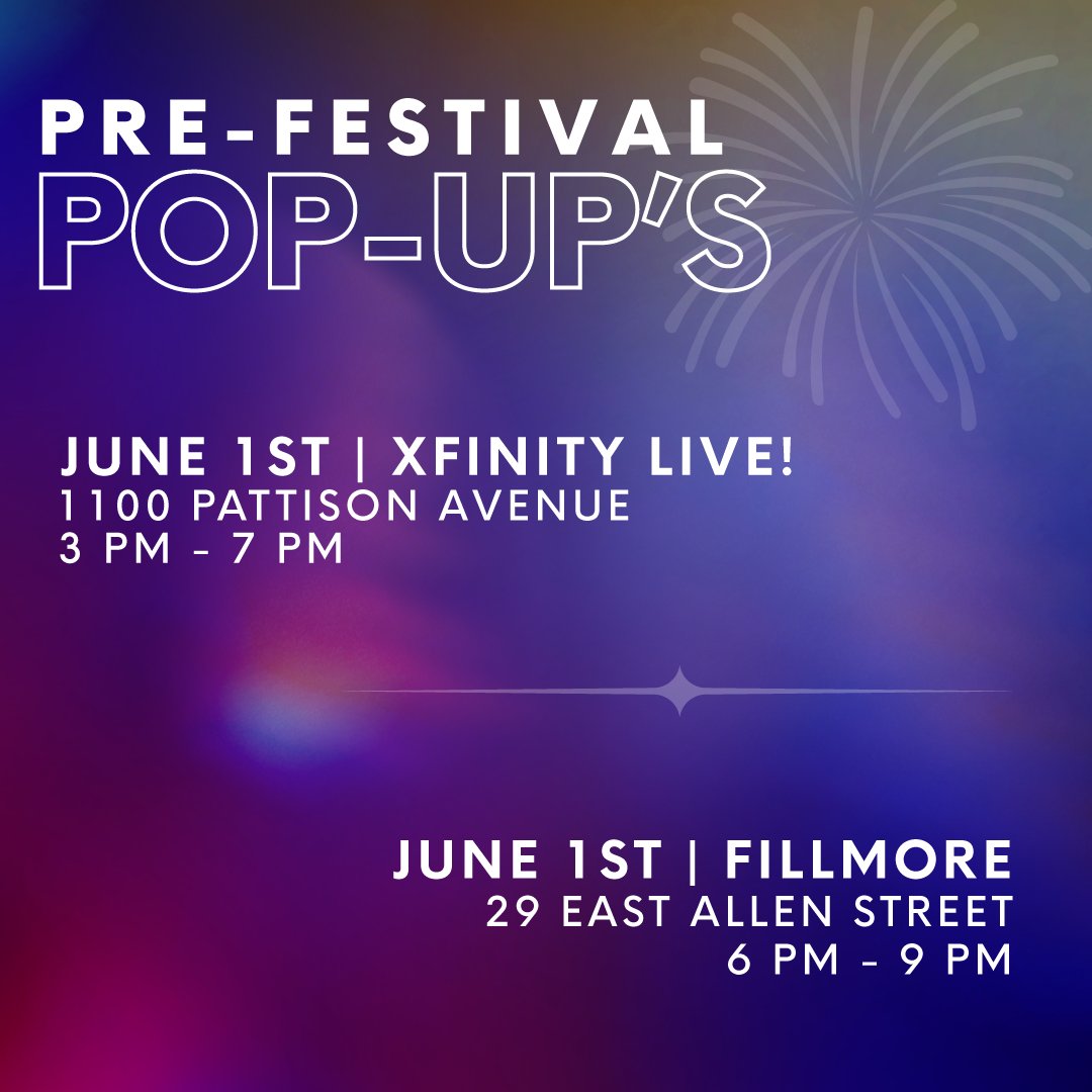 #CelebrateWithUs...early! Join us outside of @XfinityLive and @FillmorePhilly on June 1st for our Pre-Festival Pop-Ups! 

Enjoy games, giveaways, and a chance to win tickets to the front section of the July 4th Concert and Fireworks show. Learn more: bit.ly/4arTqJO