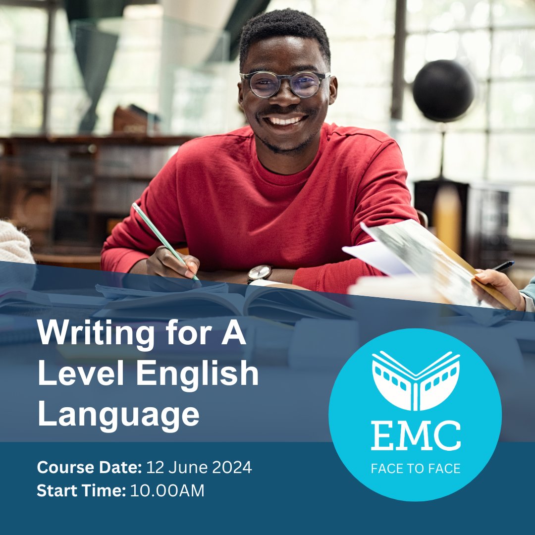 NEW COURSE EMC CPD Face-to-Face: Writing for A Level English Language (12.6.24) with Dan Clayton @EngLangBlog A day focused on writing. From opinion pieces to short stories, with input from professional writers. Book by: 8am on 10 Jun 2024 tinyurl.com/3pz6tvmh