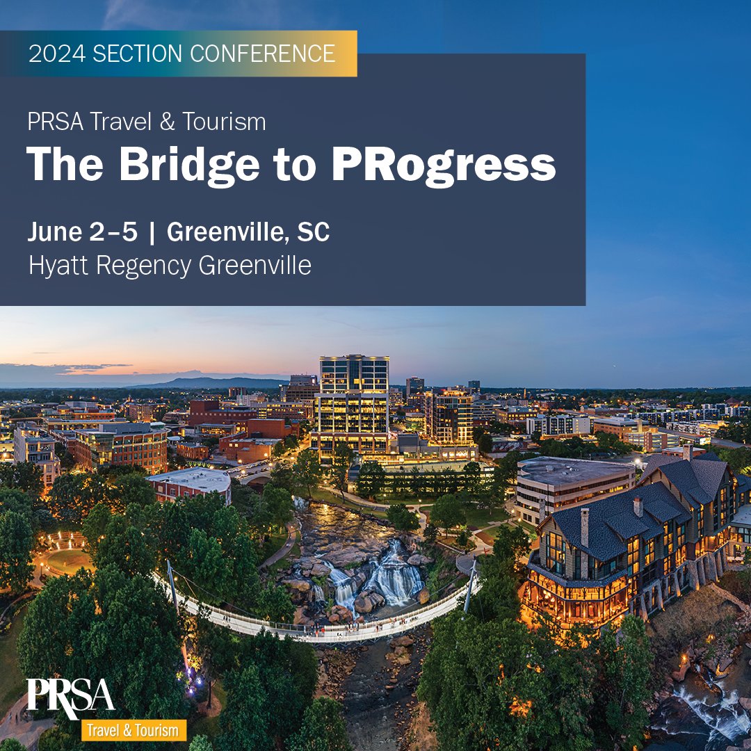 Don't miss the PRSA Travel & Tourism Conference, June 2-5 in Greenville, S.C.! A must-attend event for communications and PR pros in the travel and tourism industry, it is only 2 weeks away - register today: prsa.org/home/get-invol… #PRSALearning