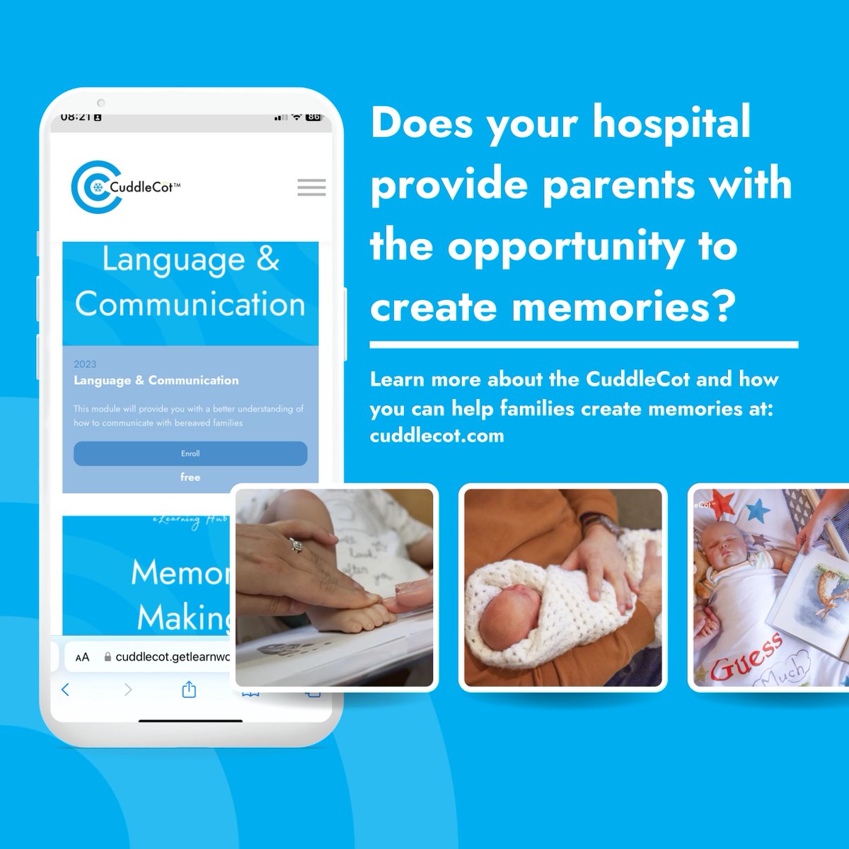 Quality bereavement care involves offering parents the opportunity to create precious memories with their baby.⭐⭐⭐⭐⭐Learn how you can support memory making in your practice: cuddlecot.com/training #BereavementCare #BereavementTraining #HealthcareEducation #CompassionateCare